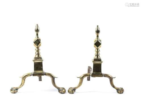 (18th c) CHIPPENDALE BRASS ANDIRONS NEW YORK