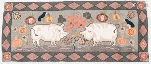 (20th/21st c) SHIRRED HOOKED RUG with PIGS