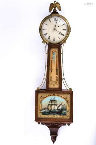 (Early 20th c) WEIGHT DRIVEN MAHOGANY BANJO CLOCK