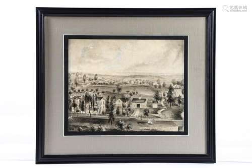 (19th c) EN GRISAILLE DRAWING OF A DEVELOPING TOWN