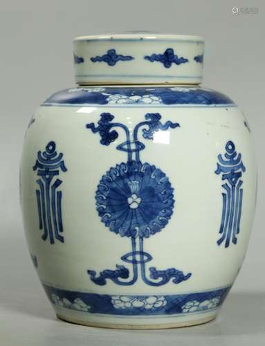 Chinese Kangxi Blue & White Porcelain Ginger Jar