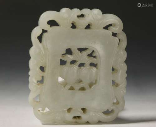 Chinese 19 C Pierced White Jade Peach Plaque