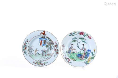 TWO (18th c) CHINESE EXPORT PLATES (1) ARMORIAL