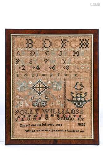 1820 SAMPLER by POLLY WILLIAMS of OTSEGO NY