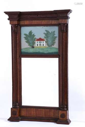 (19th c) AMERICAN PIER MIRROR with EGLOMISE TABLET