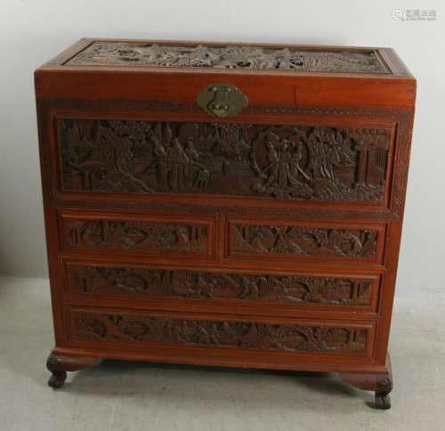 Large Elaborately Carved Chinese Blanket Chest