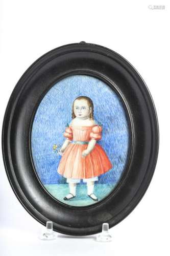 (19th c) PORTRAIT MINIATURE OF A YOUNG GIRL