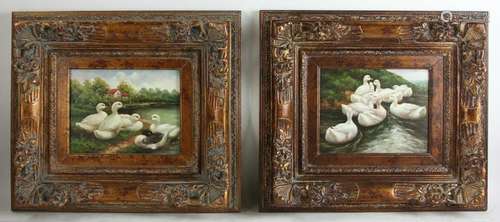 Pair of Paintings, Group of Ducks, Oil on Board