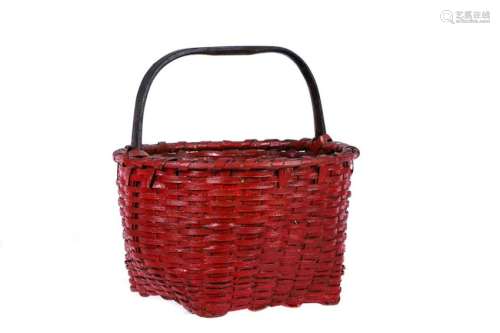 SPLIT ASH BASKET with FIXED HANDLE IN RED PAINT