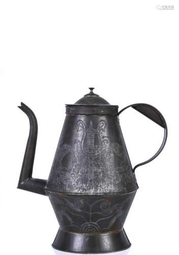PUNCHED TIN COFFEE POT with BRASS FINIAL
