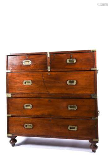 BRASS-BOUND MAHOGANY CAMPAIGN CHEST