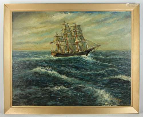 Early 20thC, Clipper Ship, Oil on Canvas