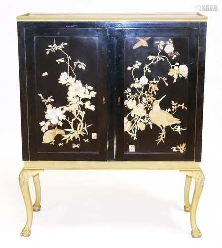 Black Lacquer Two Door Japanese Cabinet