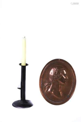 PRESS COPPER PLAQUE OF WASHINGTON & CANDLESTICK