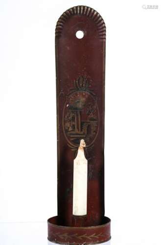 TOLE DECORATED CANDLE SCONCE in RED PAINT