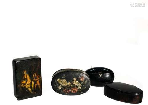 (3) LACQUER SNUFF BOXES and a TIN EXAMPLE