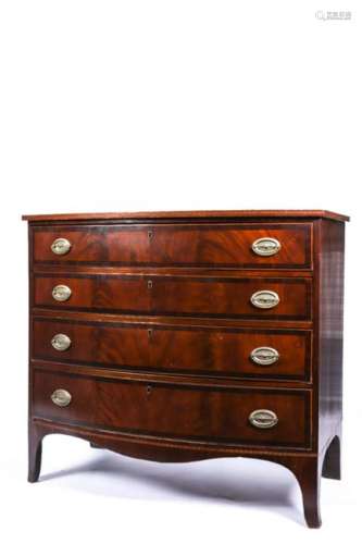 FEDERAL PERIOD BOW FRONT MAHOGANY CHEST OF DRAWERS