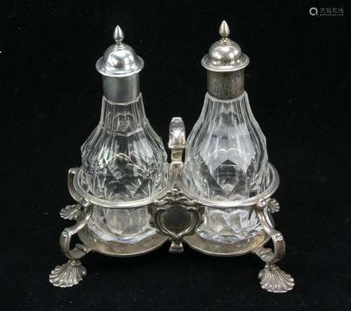 Irish Sterling and Cut Glass Cruet Set