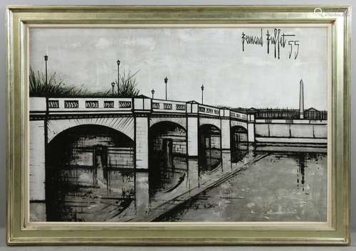 Bernard Buffet, Bridge Over Seine River, Oil on Canvas