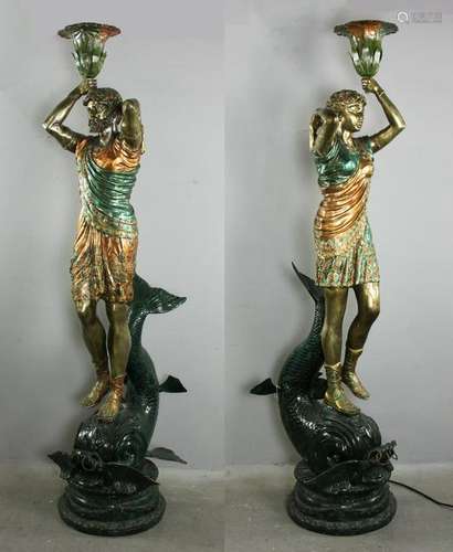 Pair of Figural Bronze Torchieres