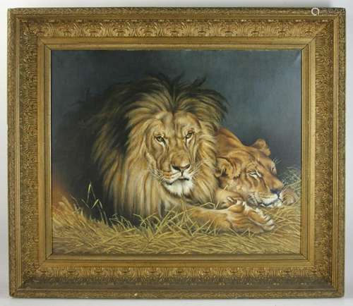 Lion and Lioness Signed Rosa Bonheur