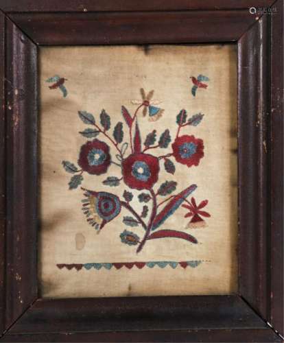 (Early 19th c) SILK EMBROIDERY ON LINEN