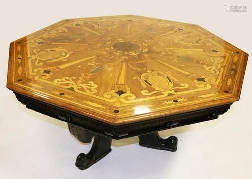 18thC Italian Inlaid Octagonal Shape Game Table