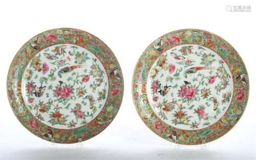 PAIR OF CANTON FAMILLE ROSE DINNER PLATES