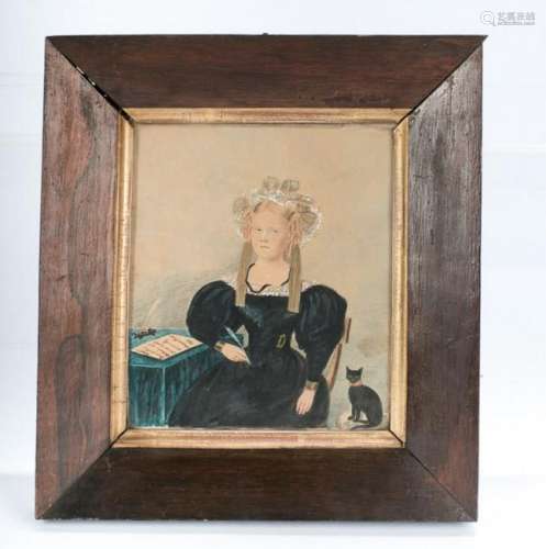 1831 ENGLISH PORTRAIT OF A YOUNG GIRL with CAT