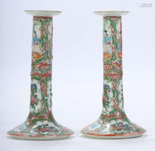 PAIR OF TALL ROSE MEDALLION CANDLESTICKS