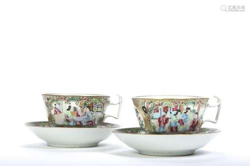 PAIR OF LARGE & EARLY ROSE MEDALLION TEA CUPS