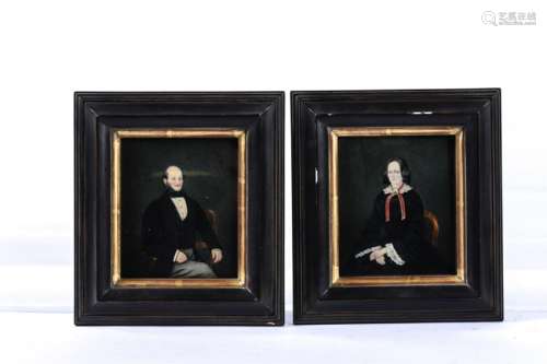 (19th c) HUSBAND & WIFE - PORTRAIT MINIATURES