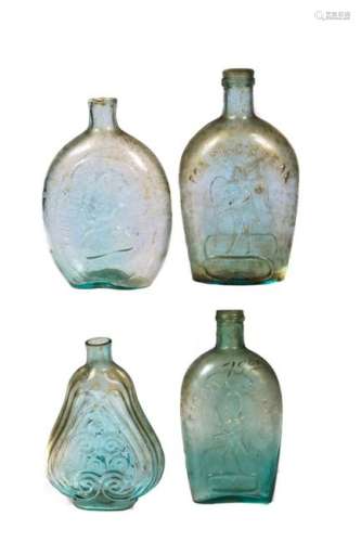 (4) BLOWN MOLDED FLASKS /PIKE'S PEAK & WASHINGTON