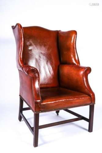 LEATHER UPHOLSTERED MAHOGANY EASY CHAIR
