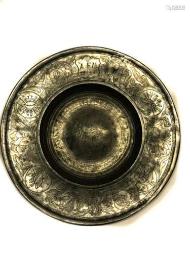 EUROPEAN PEWTER CHARGER DATED 1698