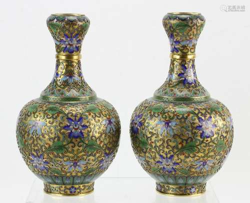 Pair of Champleve Vases