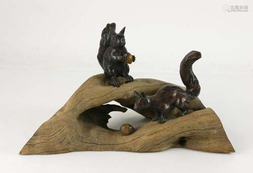 European Carved Tiger's Eye Squirrels