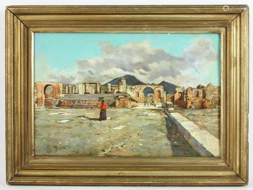 Late 18thC Italian View of Ruins, Oil on Canvas