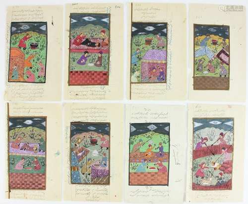 (8) Persian Hand Painted Manuscript Pages