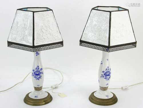 Pair of Blue and White Porcelain Lamps w/ Shades