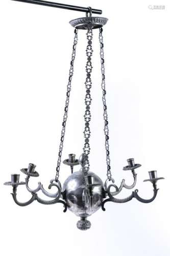 (18th c) STYLE (6) LIGHT PEWTER CHANDELIER