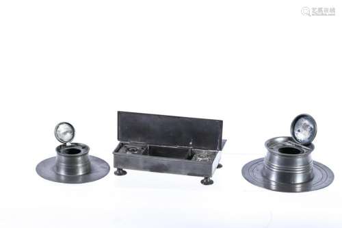 (2) PEWTER INK WELLS and a PEWTER INK STAND