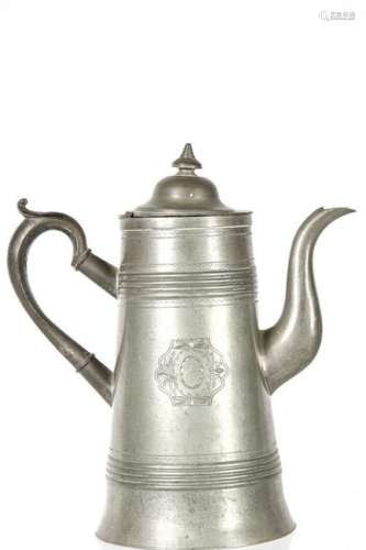 ISREAL TRASK PEWTER COFFEE POT c. 1815
