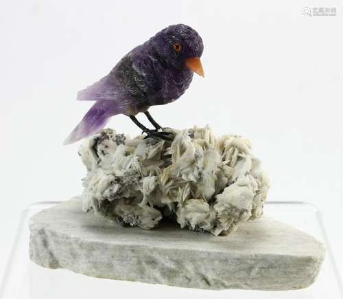 Carved Amethyst and Silver Finch