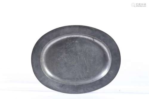 EARLY LARGE OVAL PEWTER TRAY