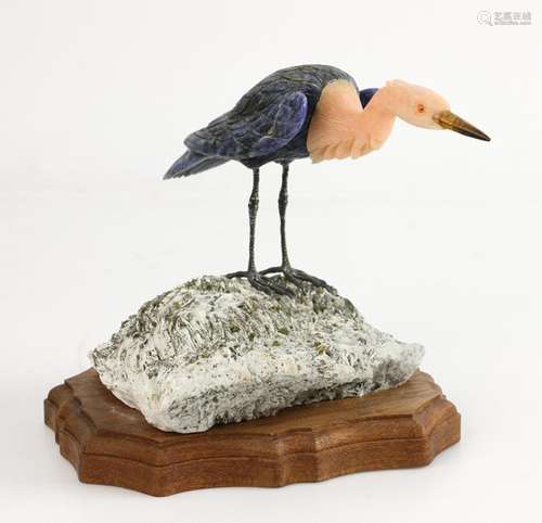 Russian Carved Stone and Silver Heron