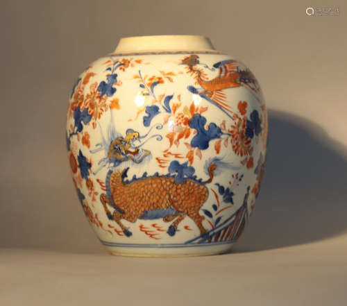 Qing Kangxi Kirin Dou Fengqing Pollen painting Gold Jar