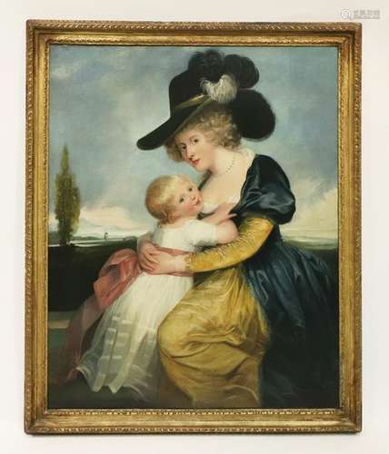 19th C English, Woman with Child, Oil on Canvas