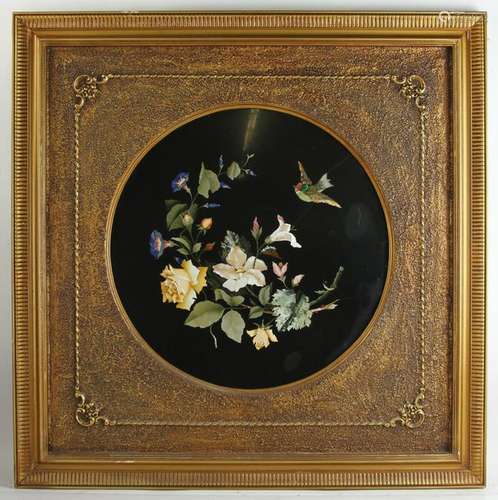 Large Round Pietra Dura Plaque in Gilt Frame