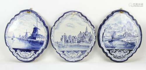 Three Shield Shaped Delft Porcelain Plaques